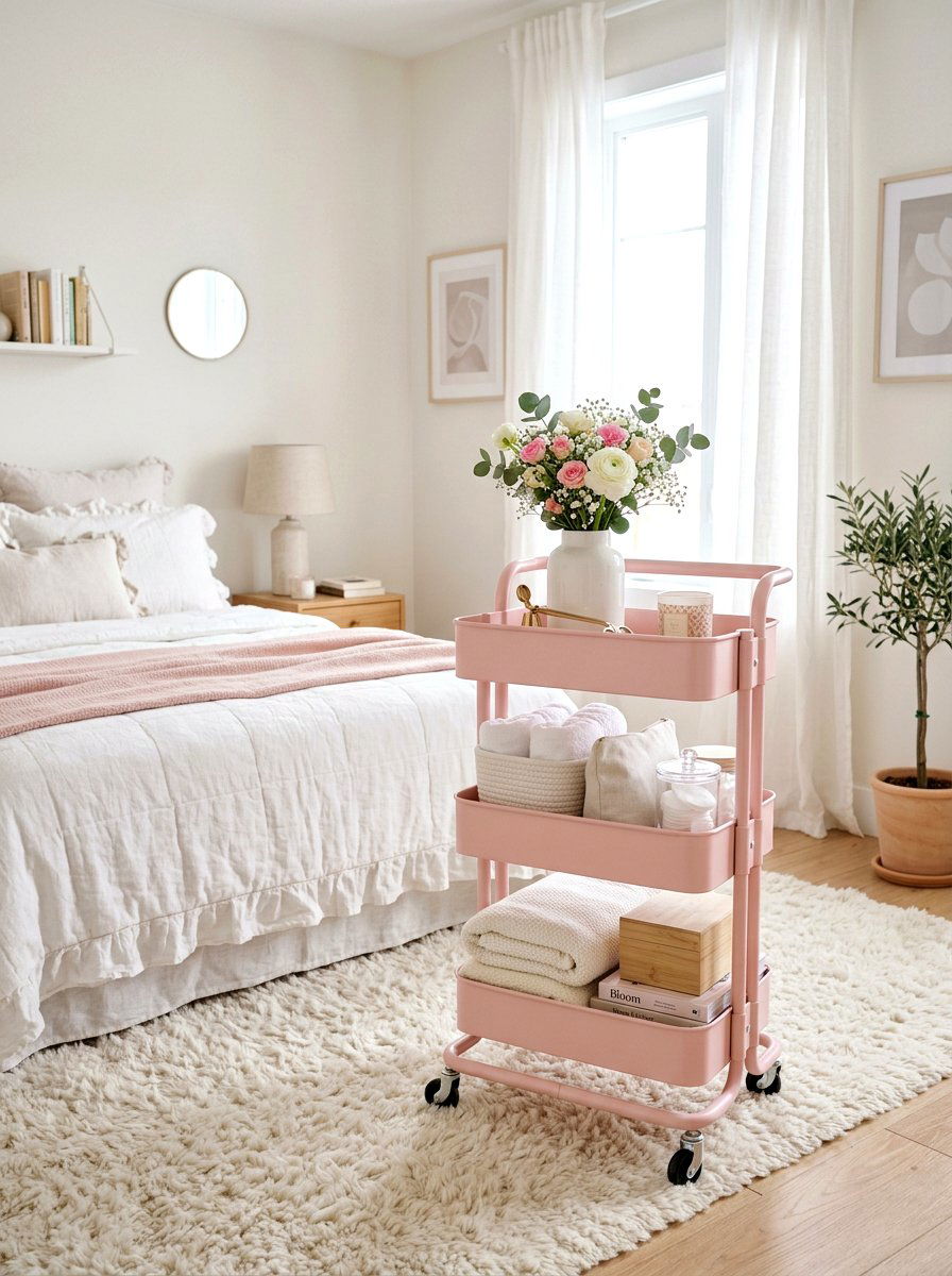 Pastel Colored Cart - 30 bedside cart storage ideas