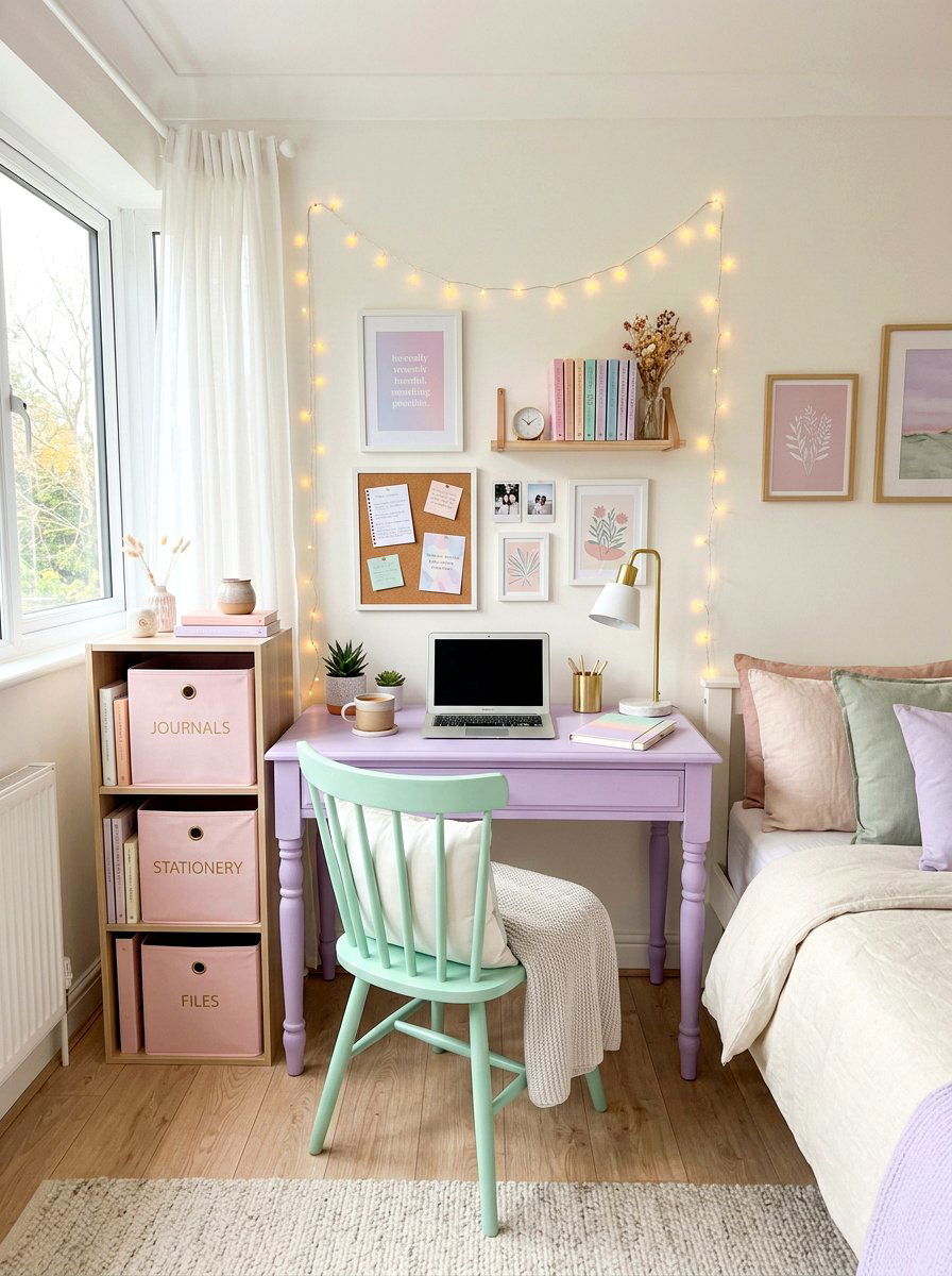 Pastel Colored Study Room - 30 kids study corner ideas