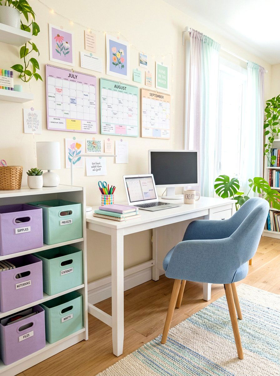 Pastel Colored Study Space - 30 teen study room ideas