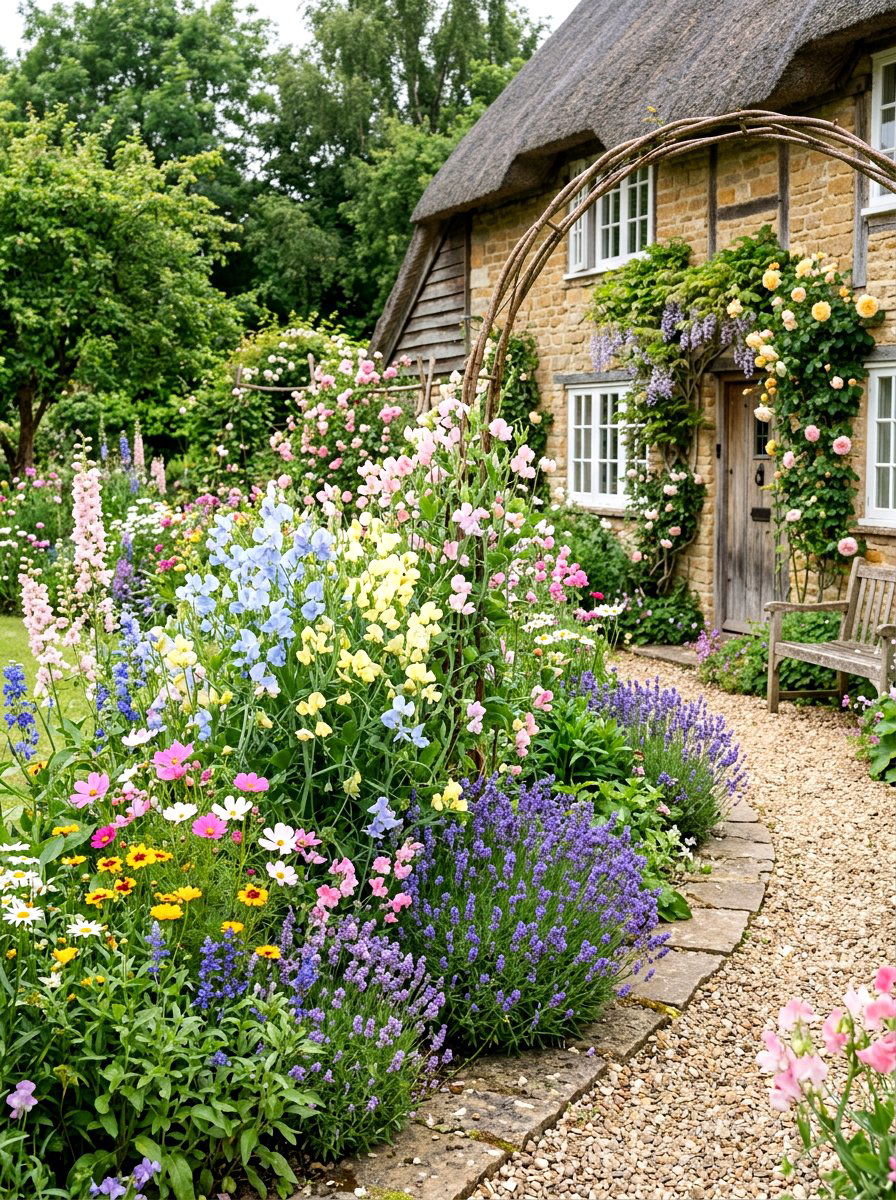 Pastel Cottage Flower Bed - 30 flower bed color ideas