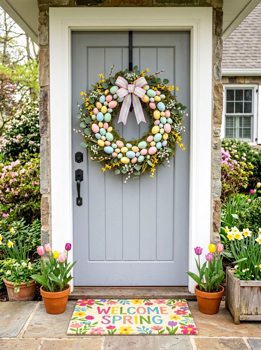Pastel Egg Wreath - 30 spring wreath ideas for front door