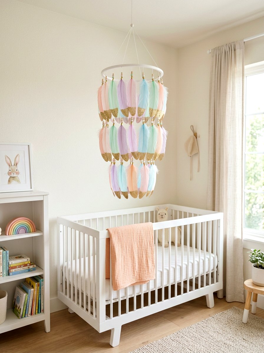 Pastel Feather Mobile - 30 mobile decor nursery ideas