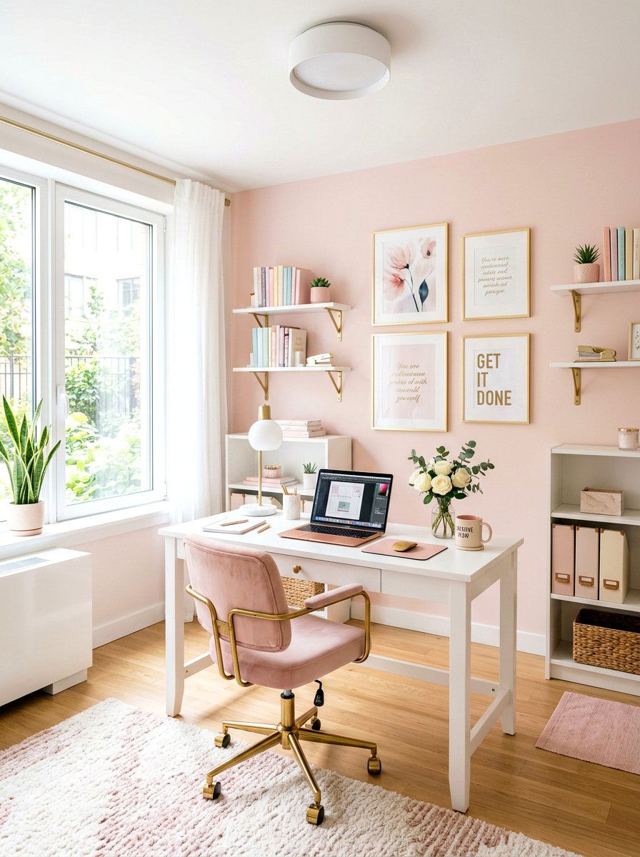 Pastel Feminine Workspace - 30 zoom background office ideas