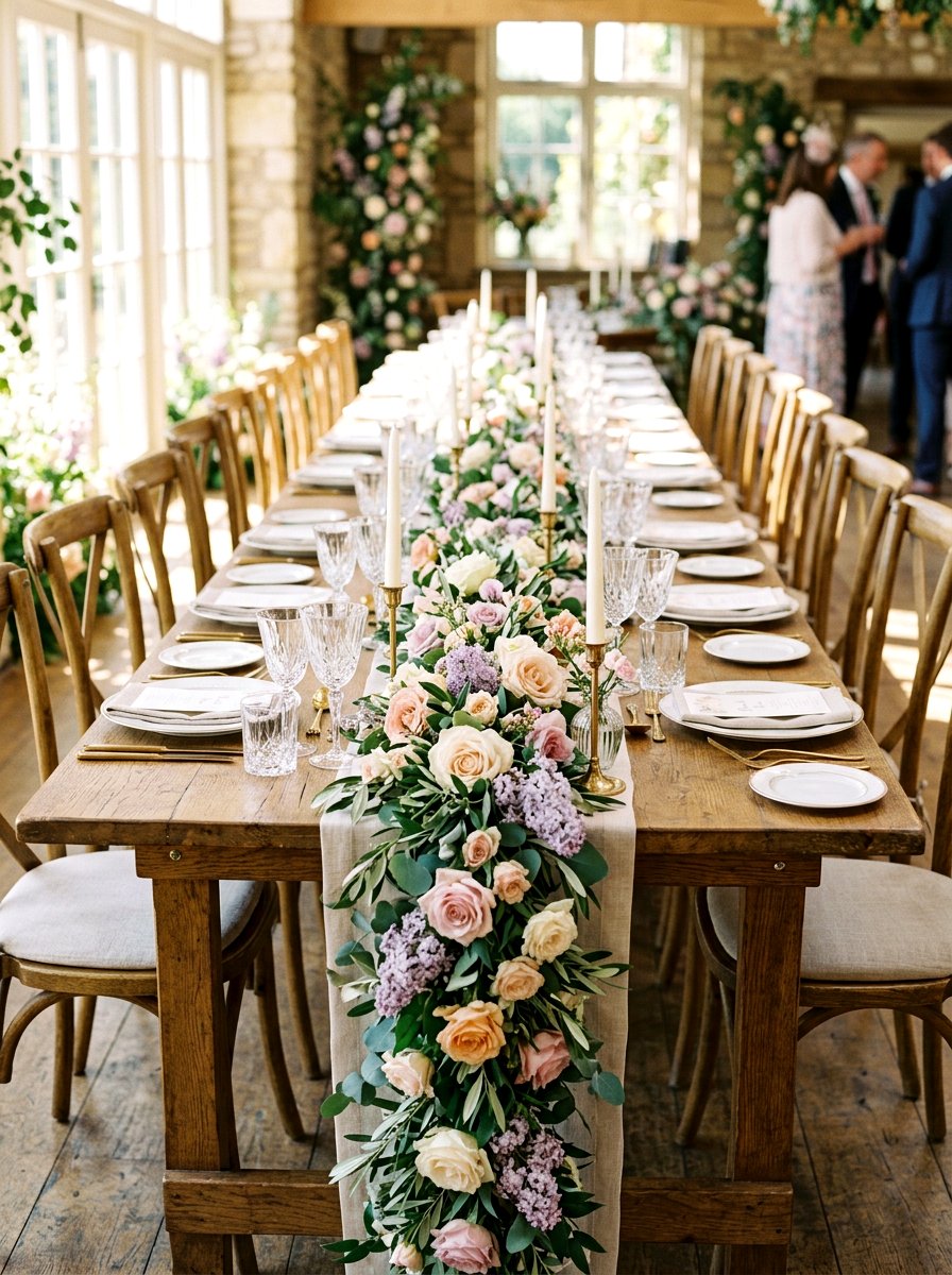 Pastel Floral Table Runner - 30 cottage garden wedding ideas
