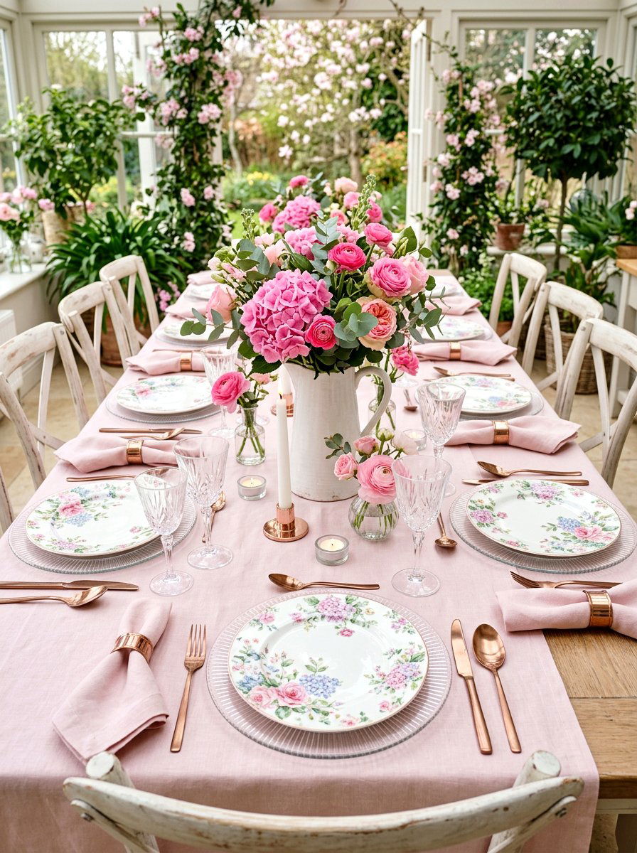 Pastel Floral Table Setting - 30 layered table setting ideas