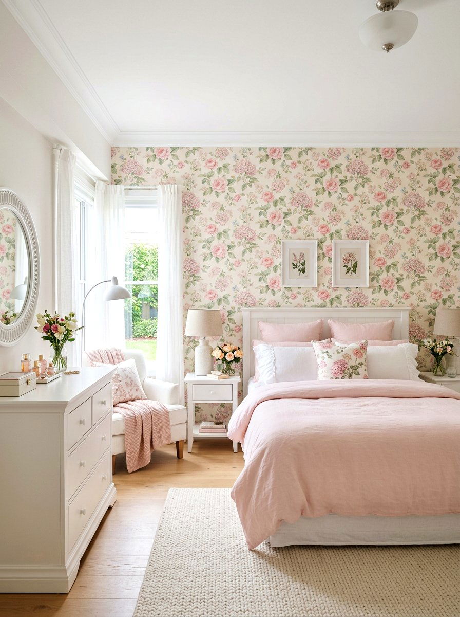 Pastel Floral Wallpaper - 30 quiet romance home ideas
