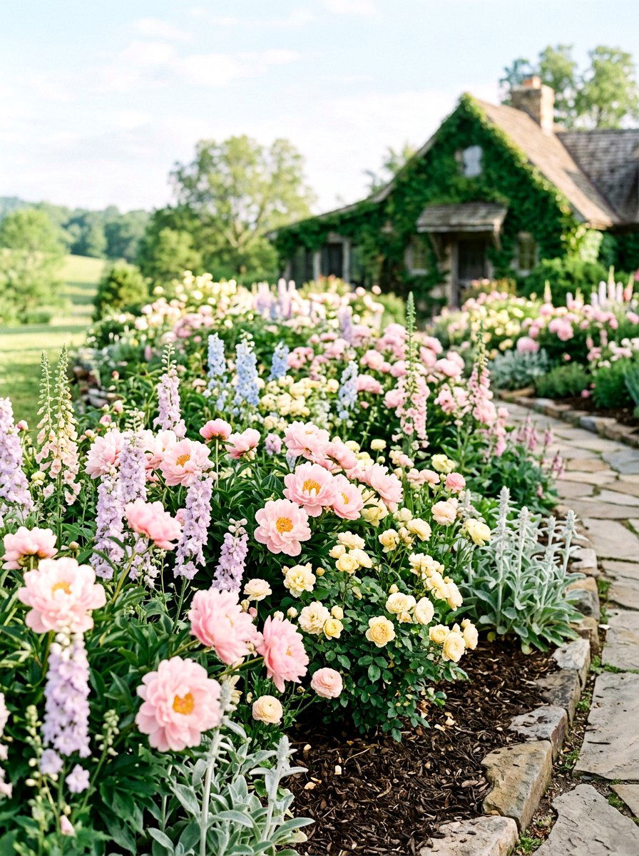 Pastel Flower Bed - 30 cottage flower bed ideas