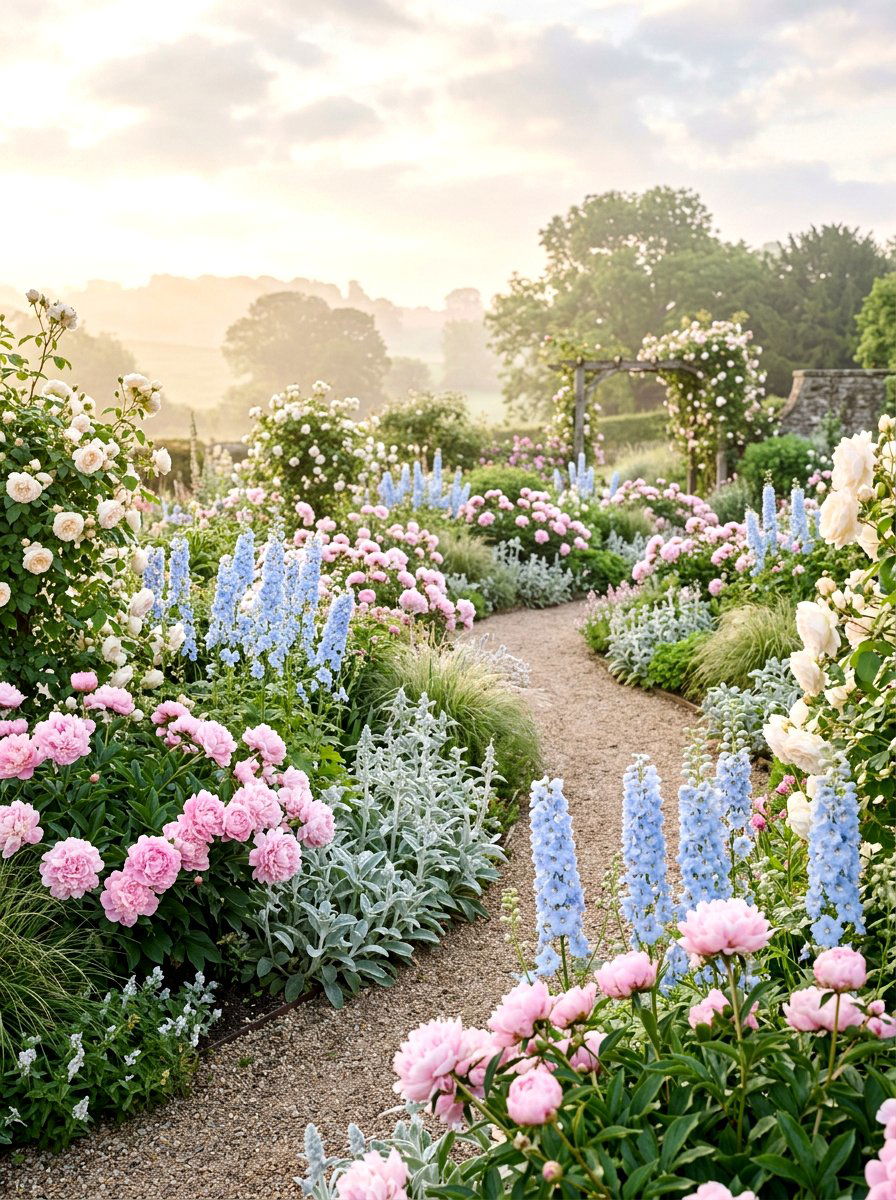Pastel Flower Garden - 30 cottage front border ideas