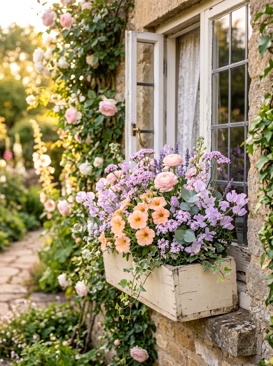 Pastel Flower Window Box - 30 cottage window box ideas
