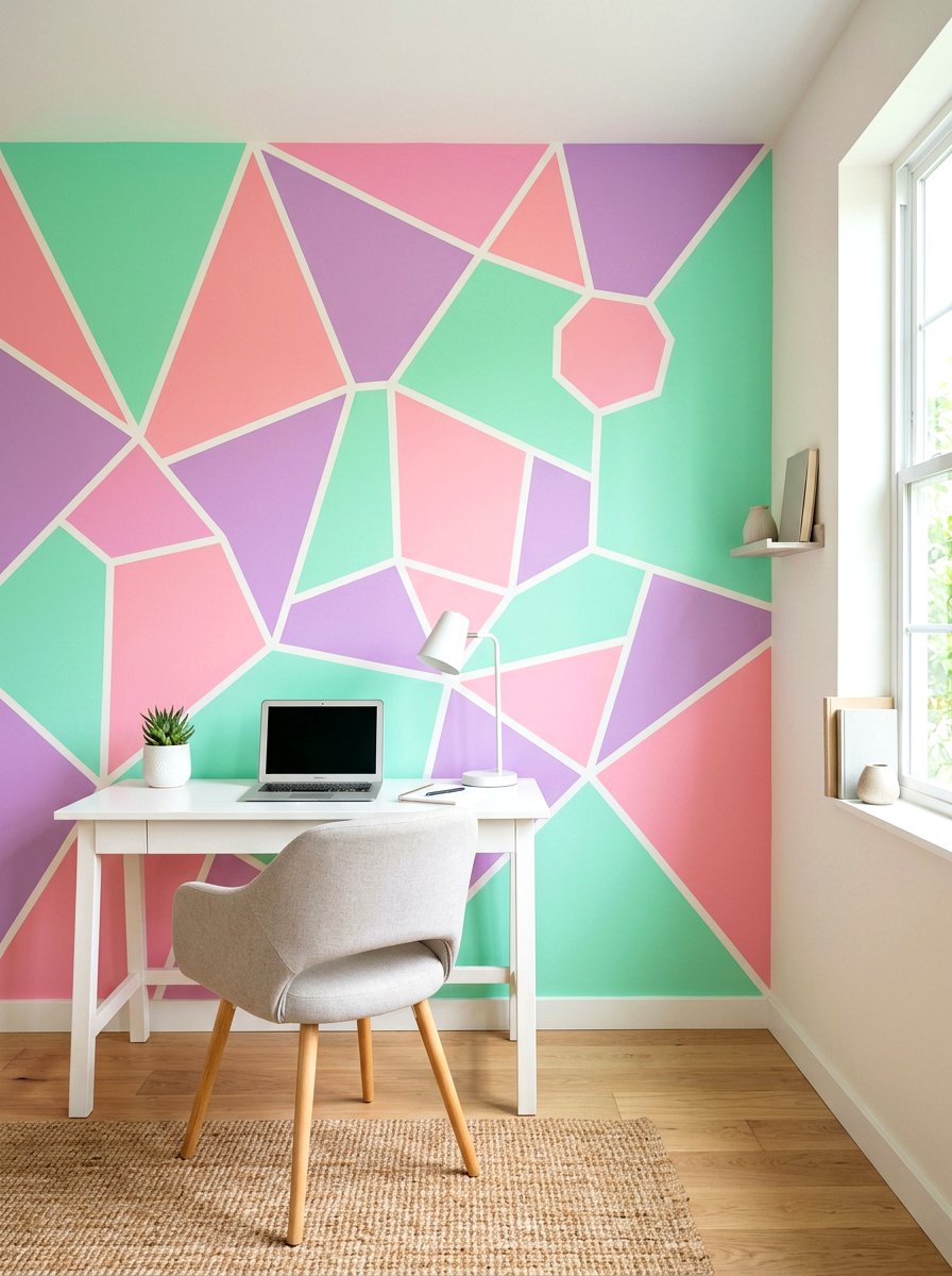 Pastel Geometric Accent Wall - 30 pastel home decor ideas