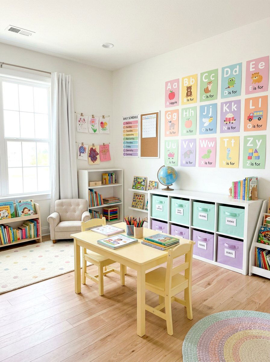 Pastel Homeschool Room - 30 home schoolroom ideas