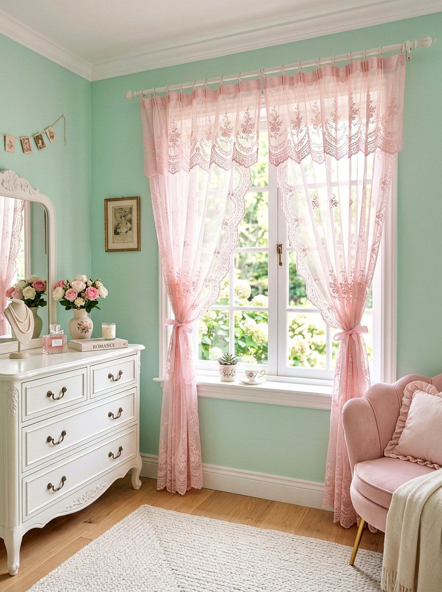 Pastel Lace Window Treatment - 30 lace bedroom decor ideas