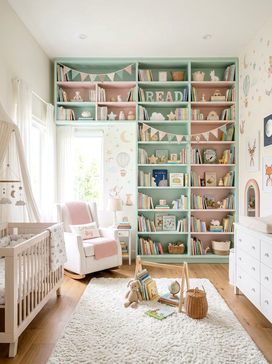 Pastel Library Decor - 30 library kids room ideas