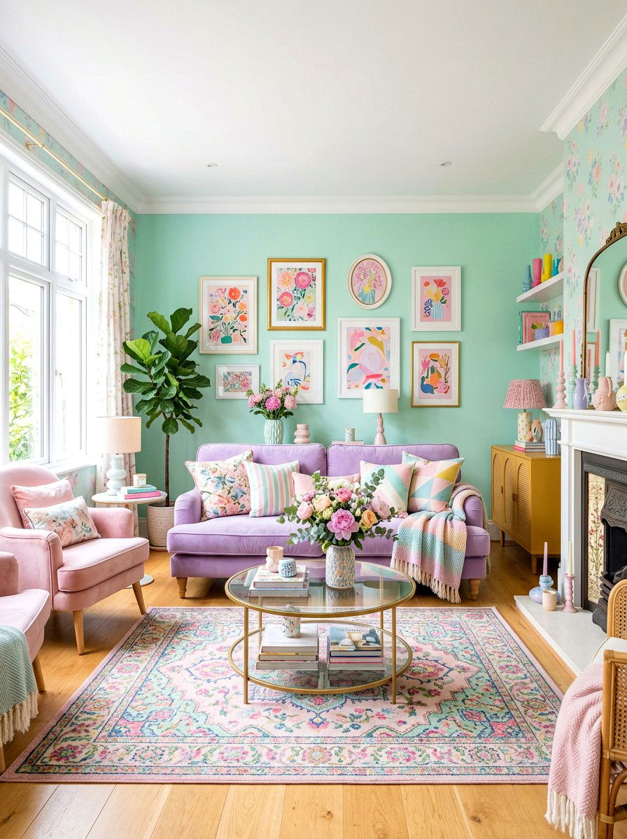 Pastel Maximalist Color Palette - 30 playful maximalist living room ideas