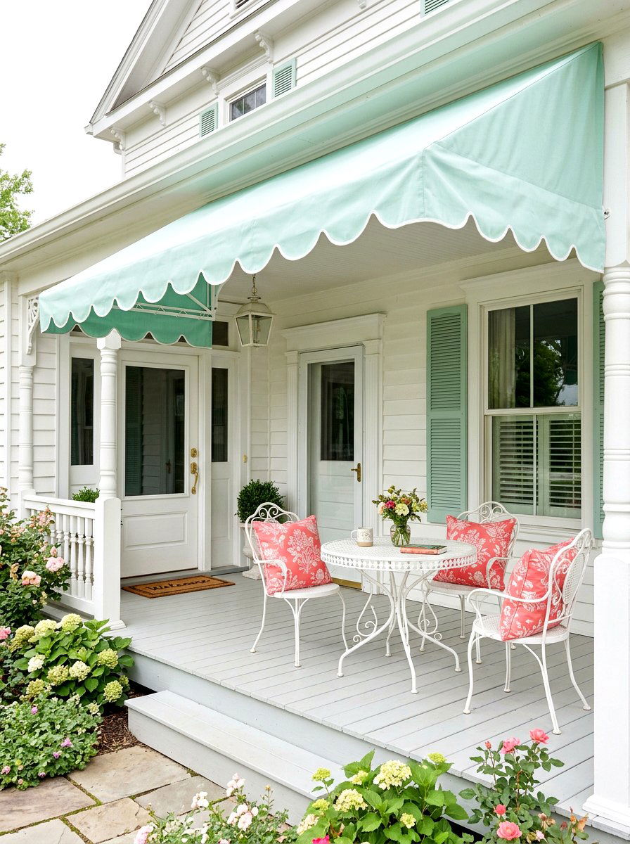 Pastel Mint Scalloped Porch Awning - 30 scalloped awning ideas