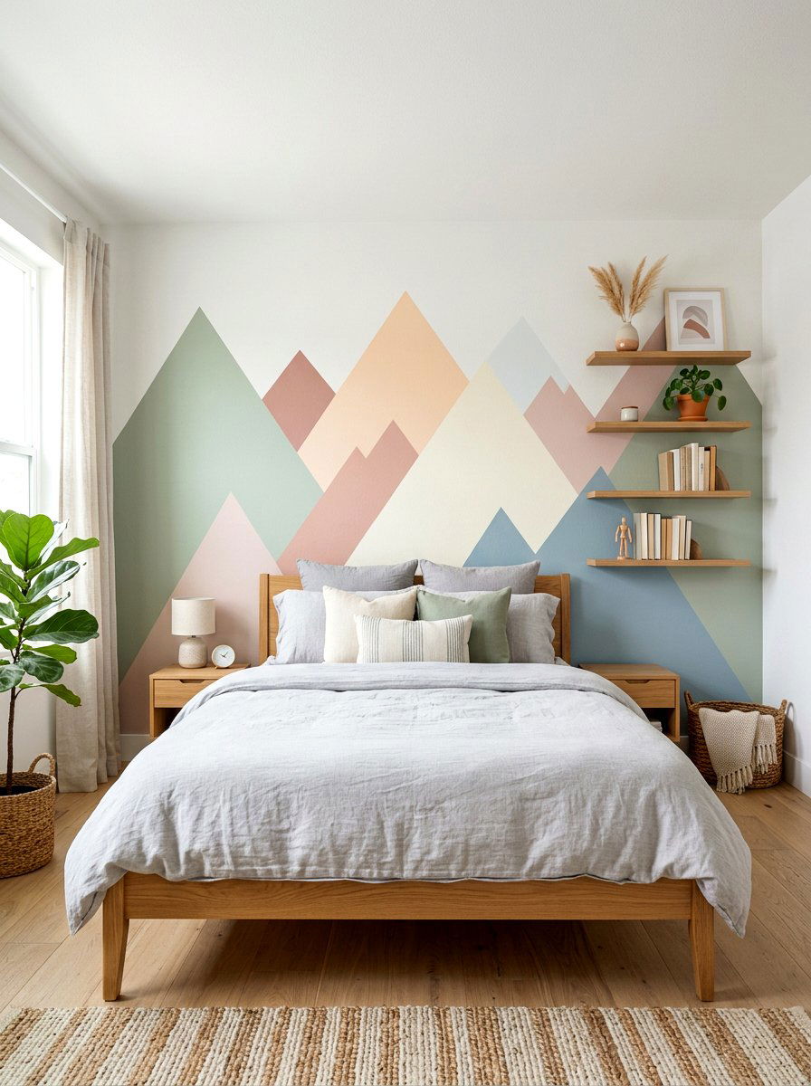 Pastel Mountain Range Wall Mural - 30 mural kids bedroom ideas