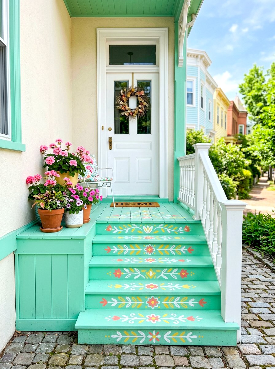 Pastel Painted Stoop Floor - 30 cottage stoop ideas