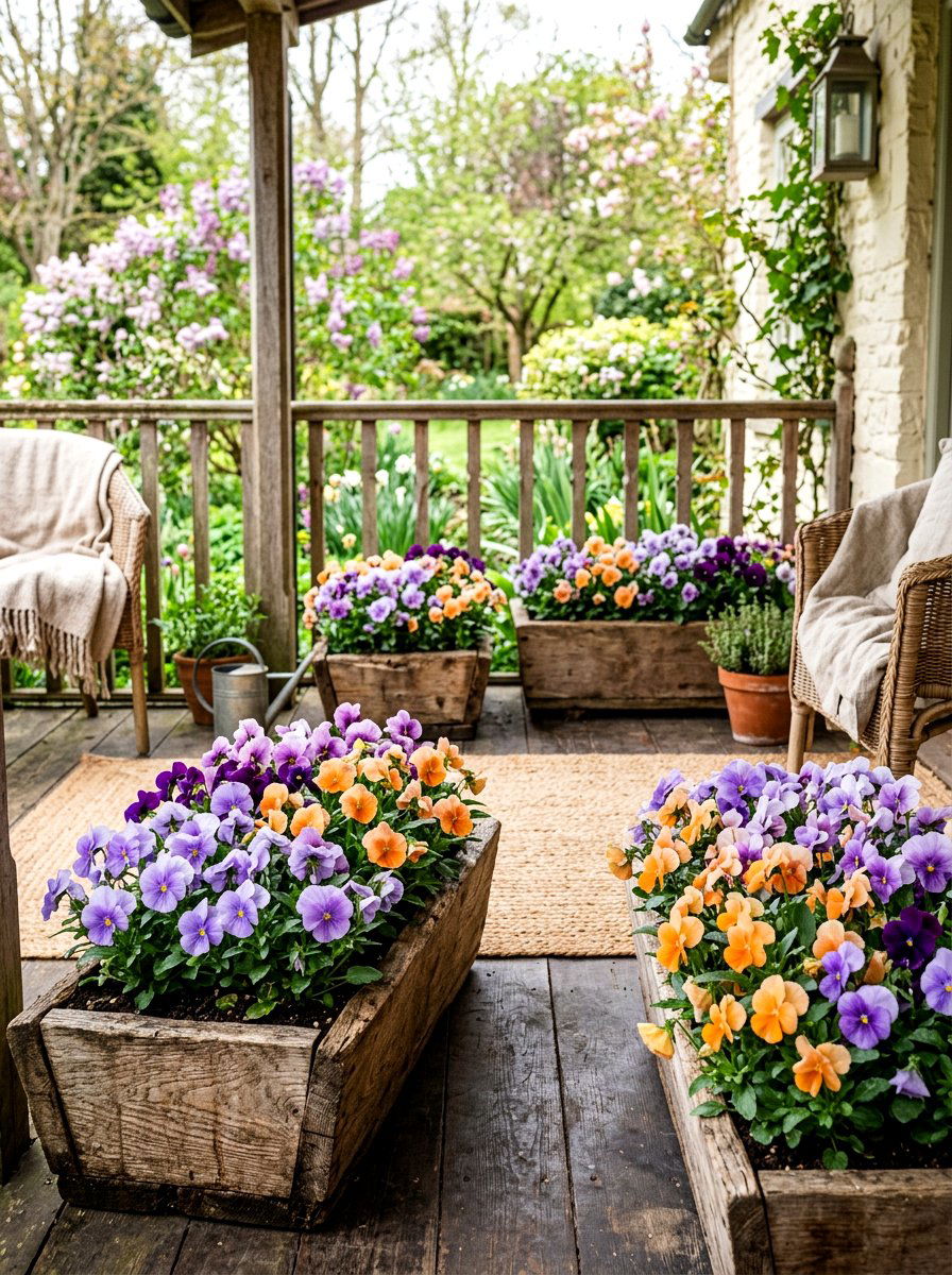 Pastel Pansy Planters - 30 floral doorway ideas