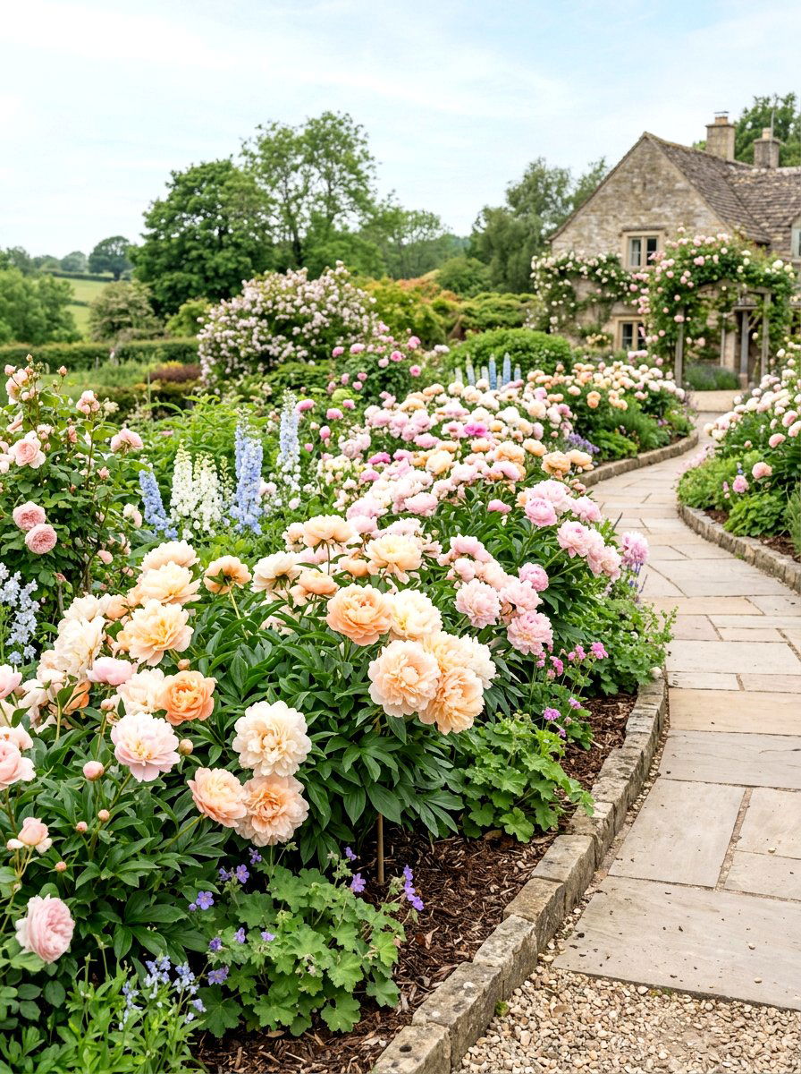 Pastel Peony Garden Border - 30 peony border ideas