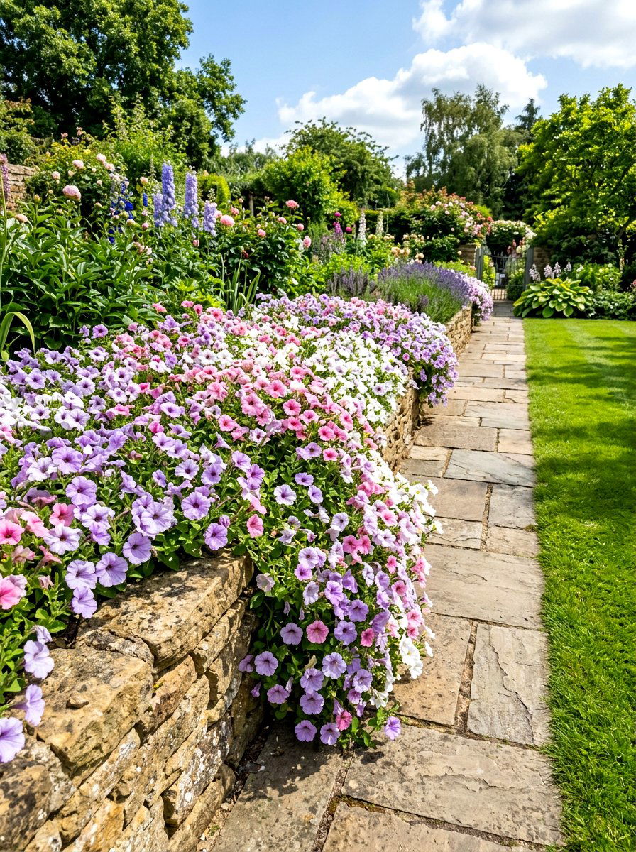 Pastel Petunia Border - 30 pastel flower bed ideas