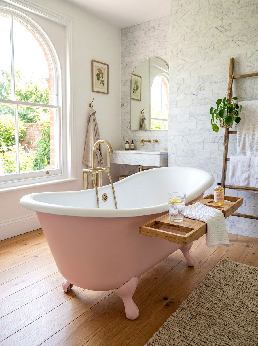 Pastel Pink Bathtub - 30 dopamine bathroom ideas
