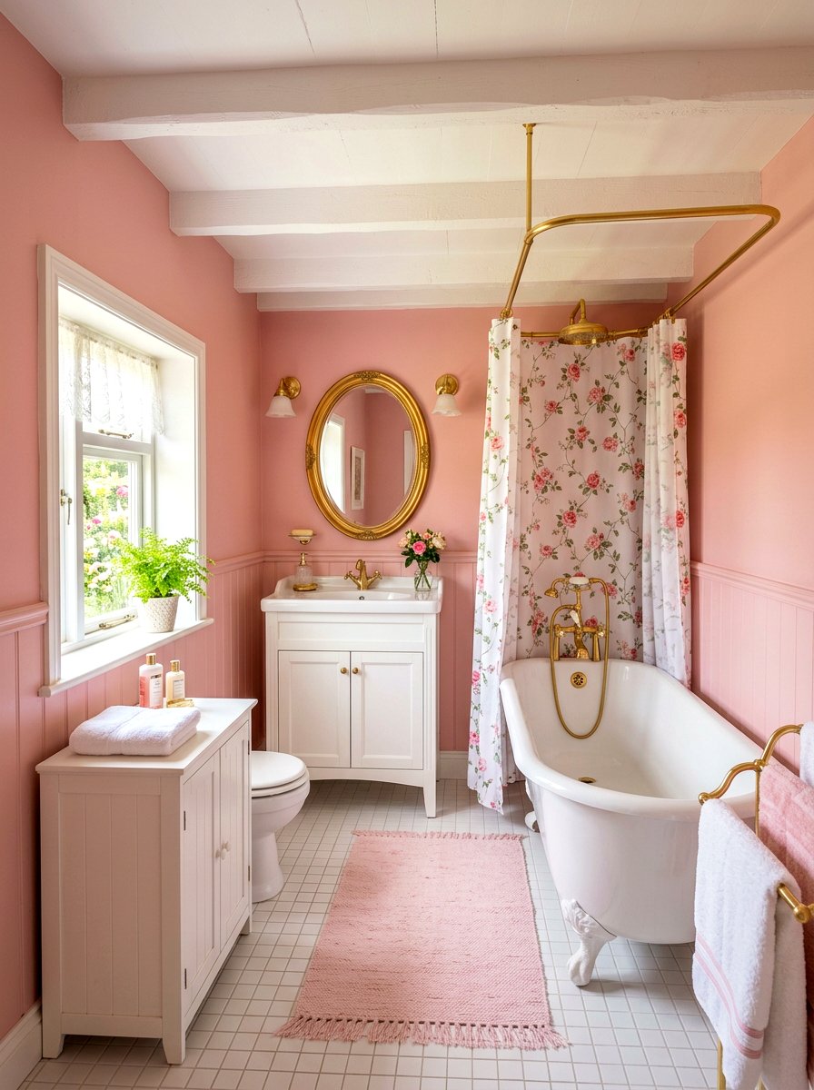 Pastel Pink Cottage Bathroom - 30 cottagecore bathroom ideas