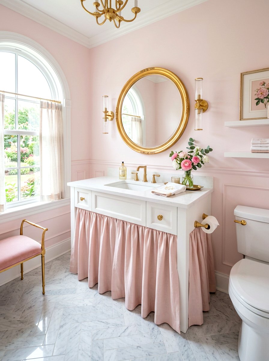 Pastel Pink Powder Room Vanity - 30 skirted powder room sink ideas