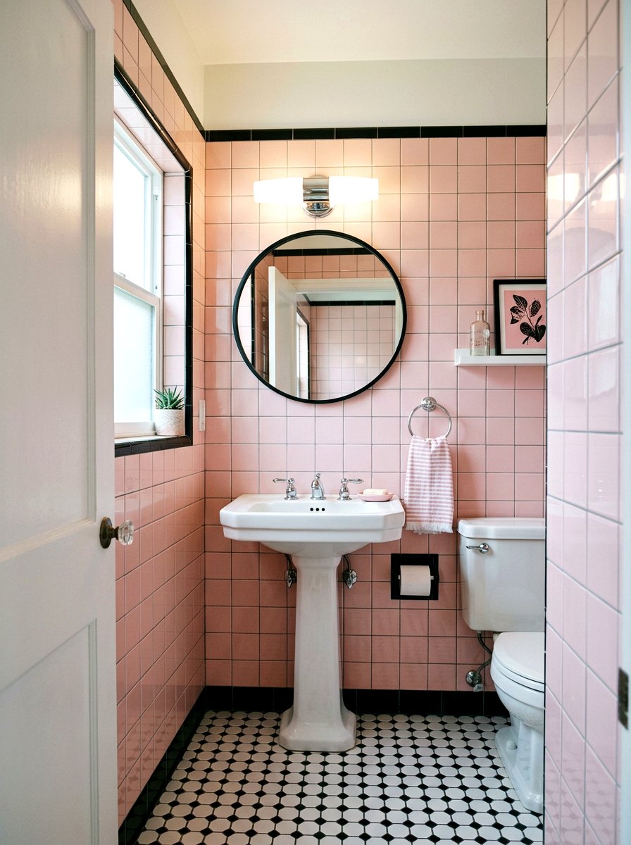 Pastel Pink Powder Room - 30 vintage powder room ideas