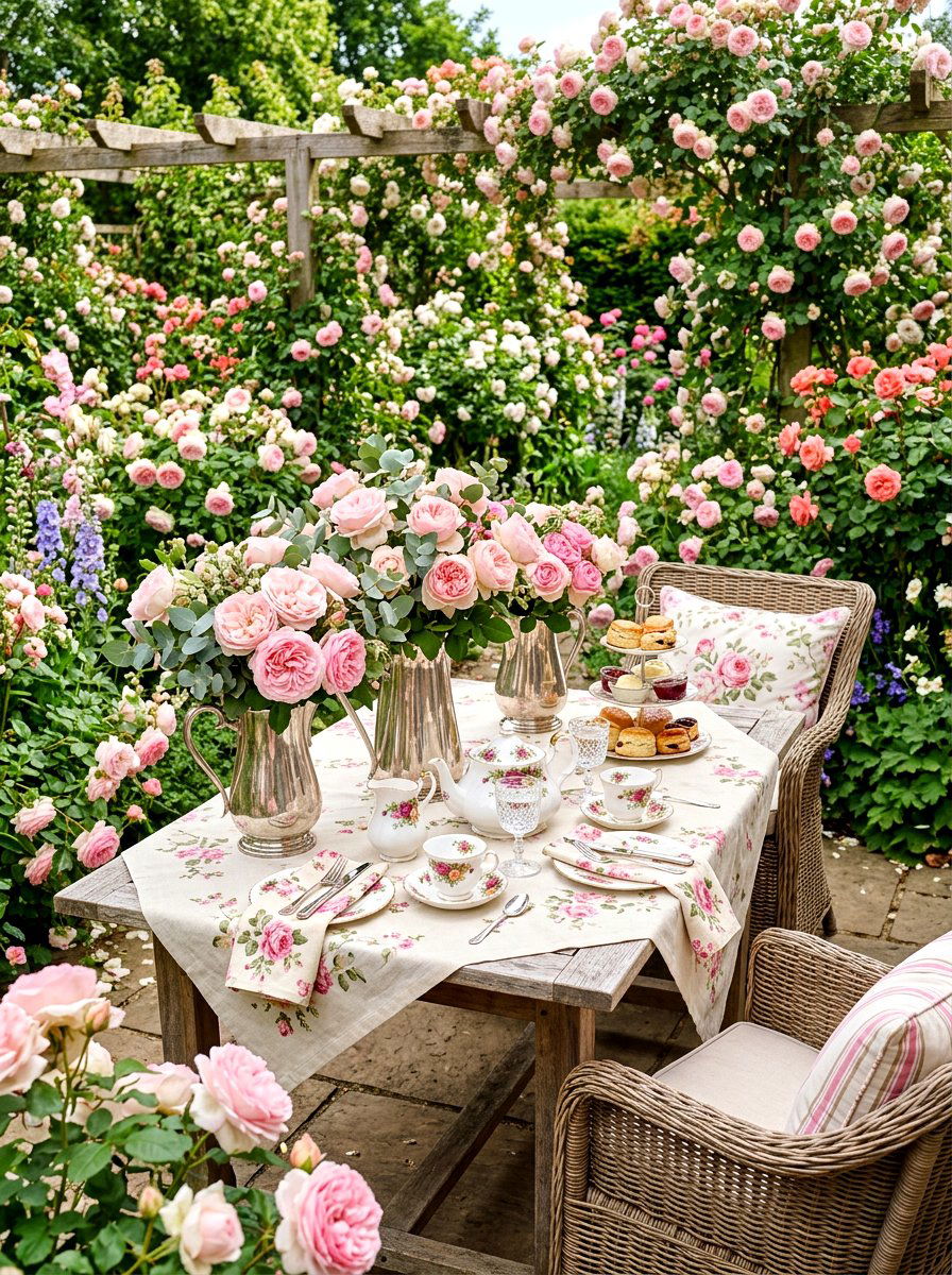 Pastel Pink Rose Garden - 30 English tea tablescape ideas