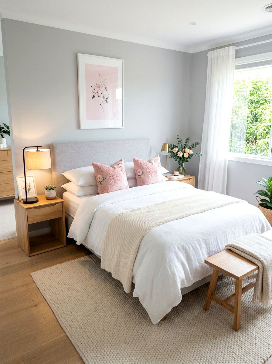 Pastel Pink Rose Throw Pillows - 30 rose print bedroom ideas