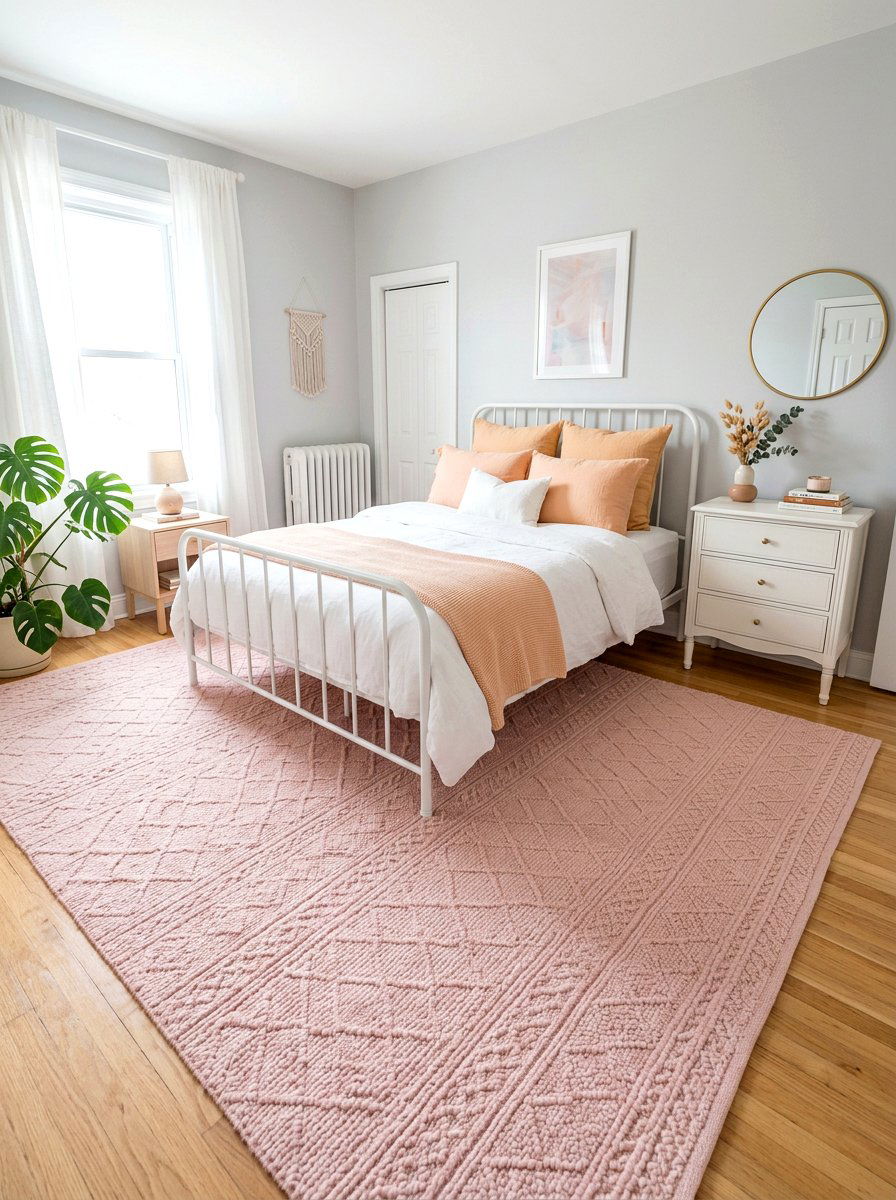 Pastel Pink Rug - 30 sunrise inspired bedroom ideas