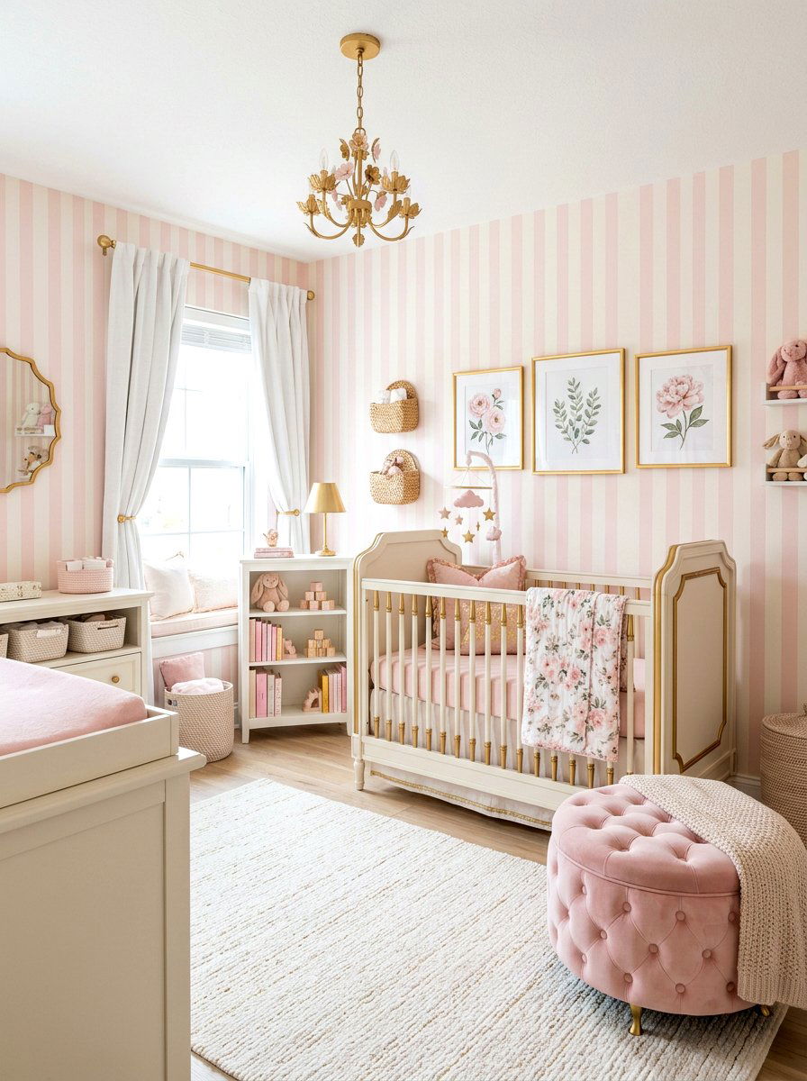 Pastel Pink Striped Nursery - 30 stripe nursery wallpaper ideas