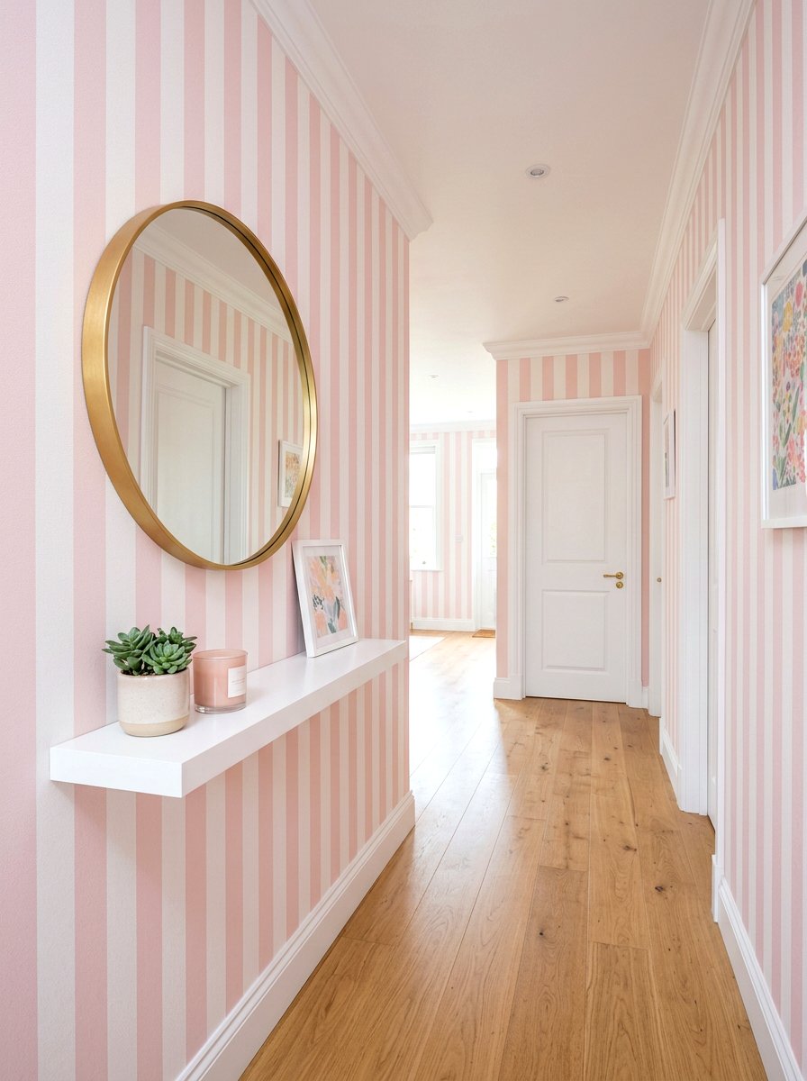 Pastel Pink Striped Wall - 30 striped hallway ideas