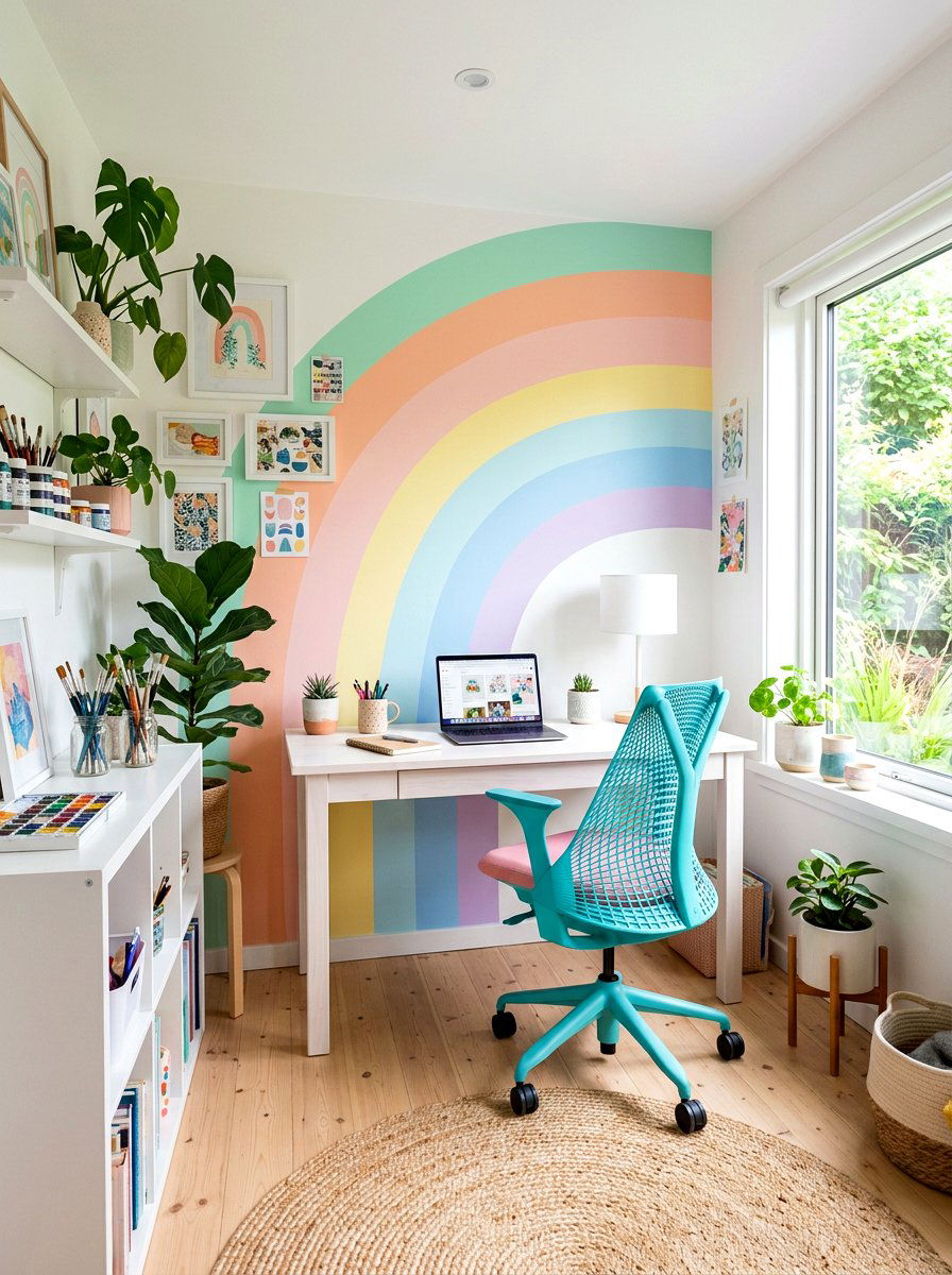 Pastel Rainbow Mural - 30 small room mural ideas