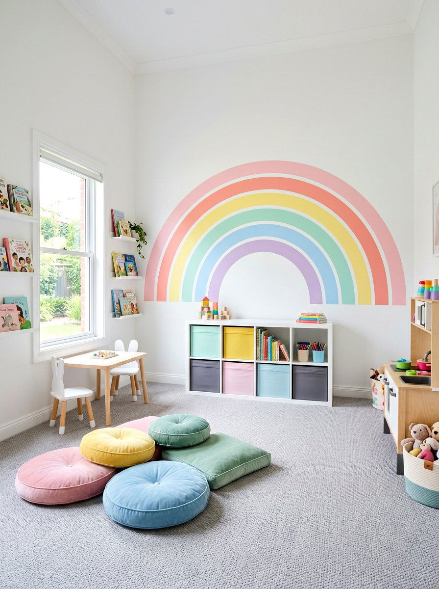 Pastel Rainbow Mural - 30 peel and stick mural ideas