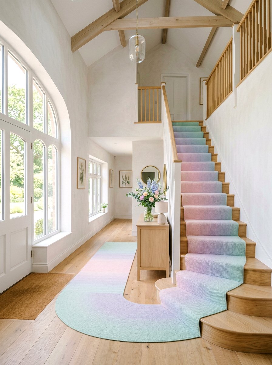Pastel Rainbow Stair Runner - 30 dramatic stair runner ideas