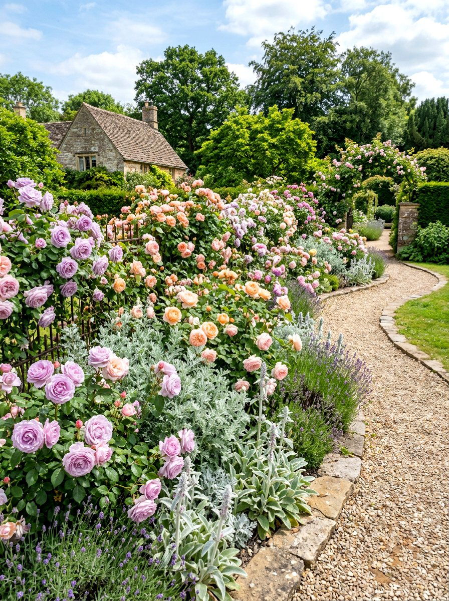 Pastel Rose Garden Border - 30 cottage rose border ideas