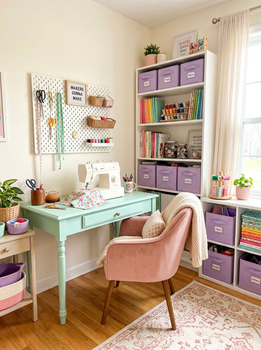 Pastel Sewing Nook - 30 sewing nook ideas