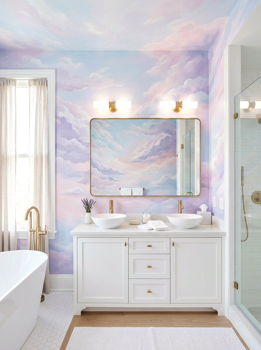 Pastel Sky Mural Bathroom - 30 murals in powder room ideas