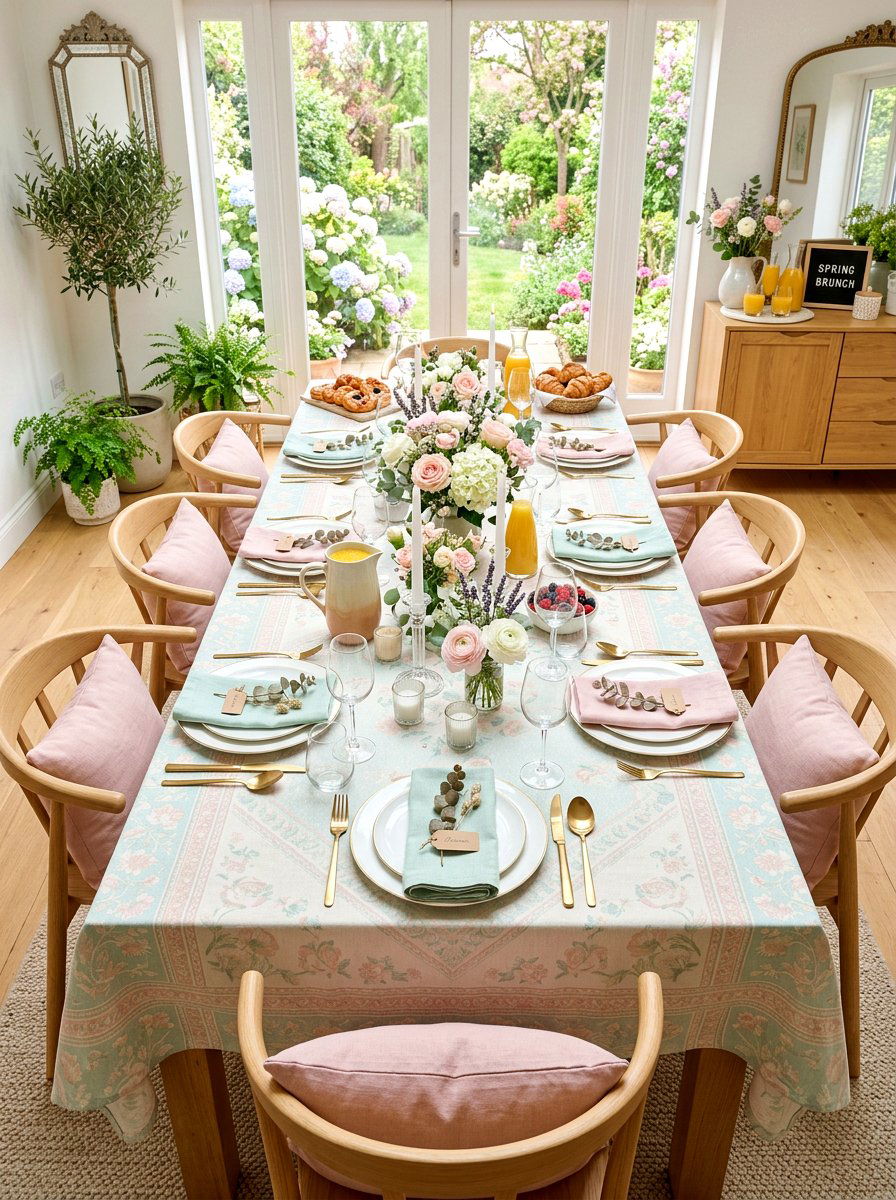 Pastel Tablecloth - 30 spring brunch table ideas