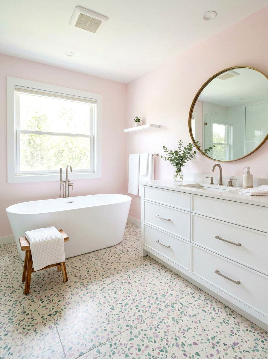 Pastel Terrazzo Bathroom - 30 terrazzo floor bathroom ideas