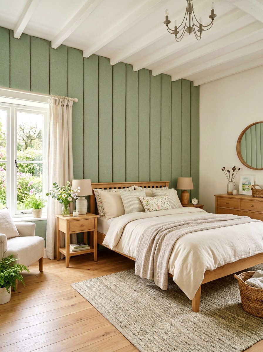 Pastel Toned Upholstered Wall - 30 wall wrapped headboard ideas