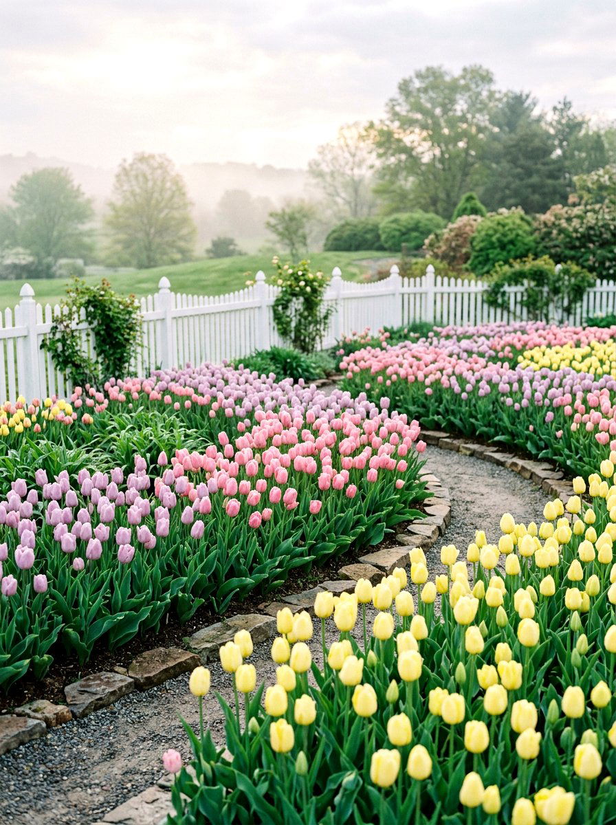 Pastel Tulip Garden Scheme - 30 tulip border ideas
