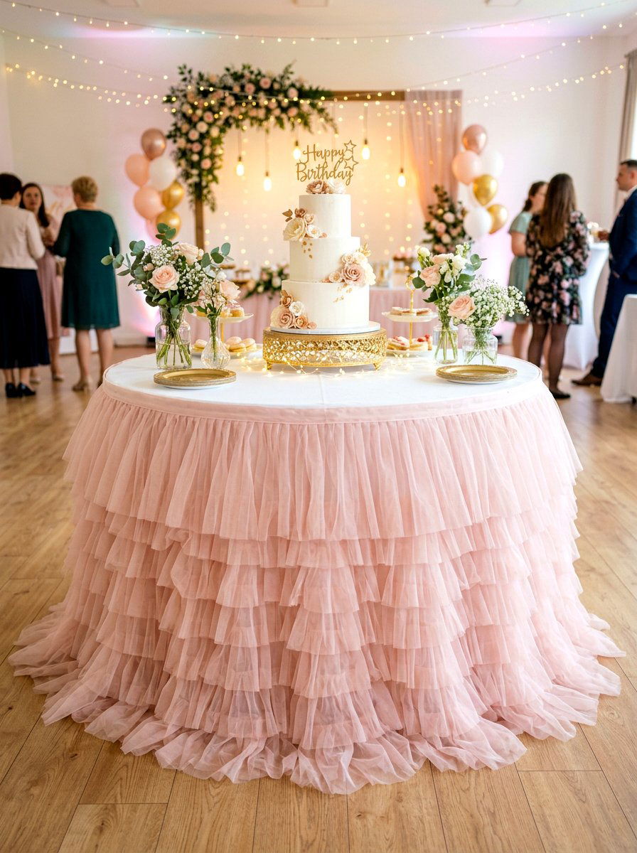 Pastel Tulle Skirt - 30 cake table decor ideas