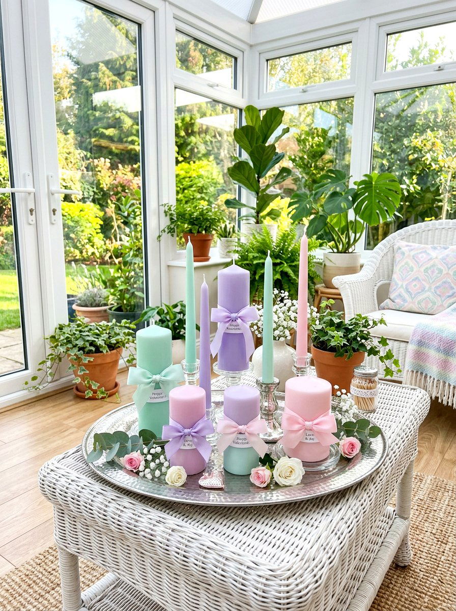 Pastel Valentine Candle Display With Bow - 30 bow and candle Valentine ideas