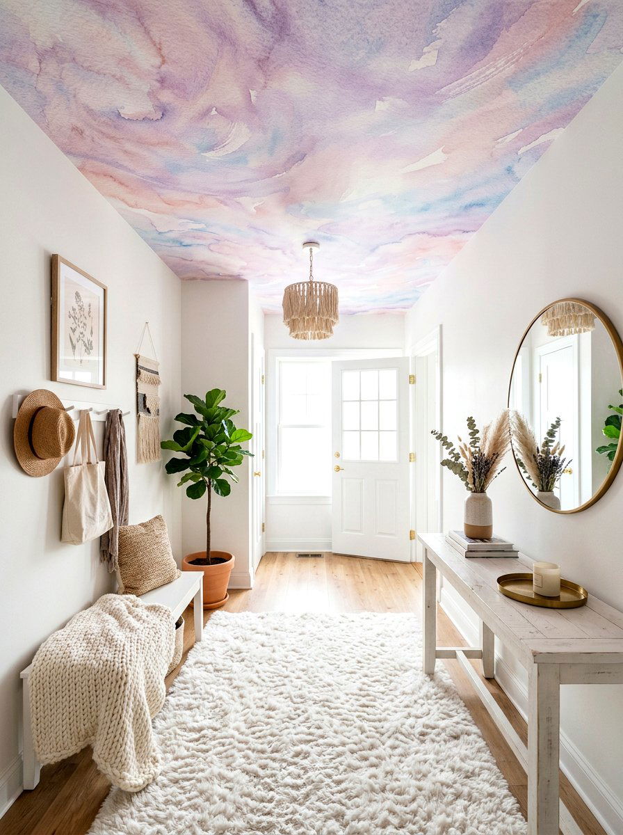 Pastel Watercolor Ceiling Entryway - 30 wallpapered foyer ceiling ideas