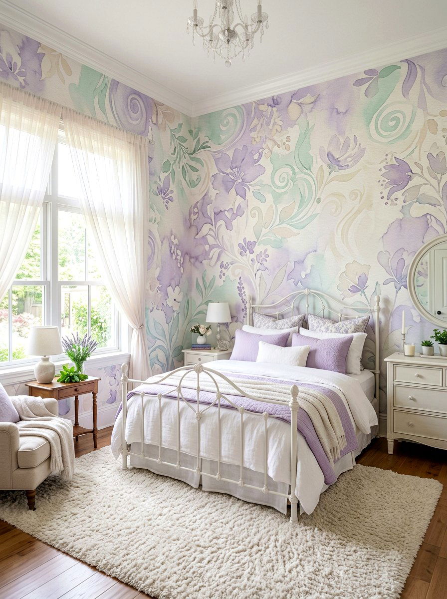 Pastel Watercolor Wallpaper - 30 bedroom wallpaper accent ideas