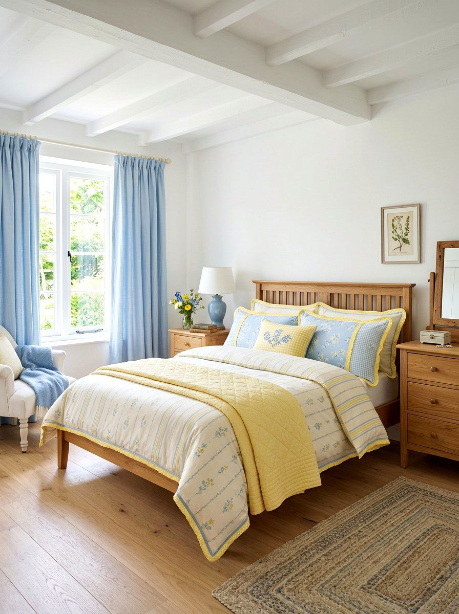 Pastel Yellow Blue Trim - 30 contrast trim bedding bedroom ideas