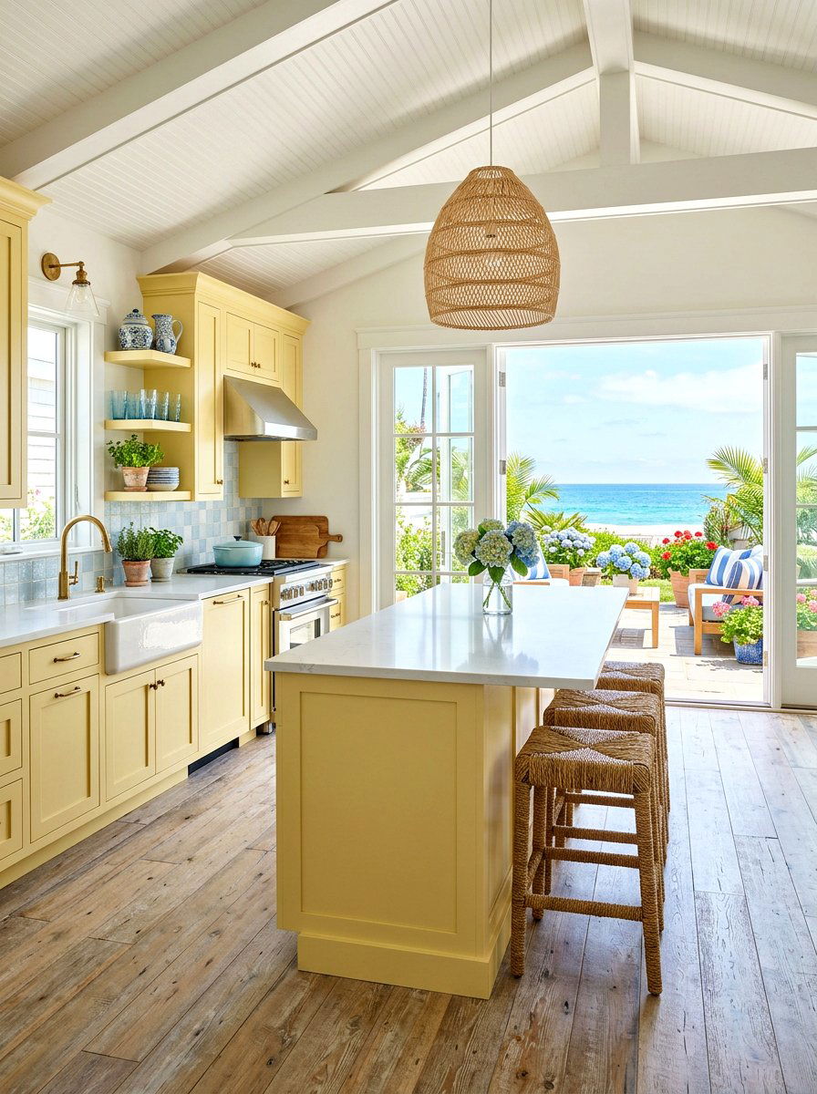 Pastel Yellow Coastal Style - 30 muted yellow kitchen ideas