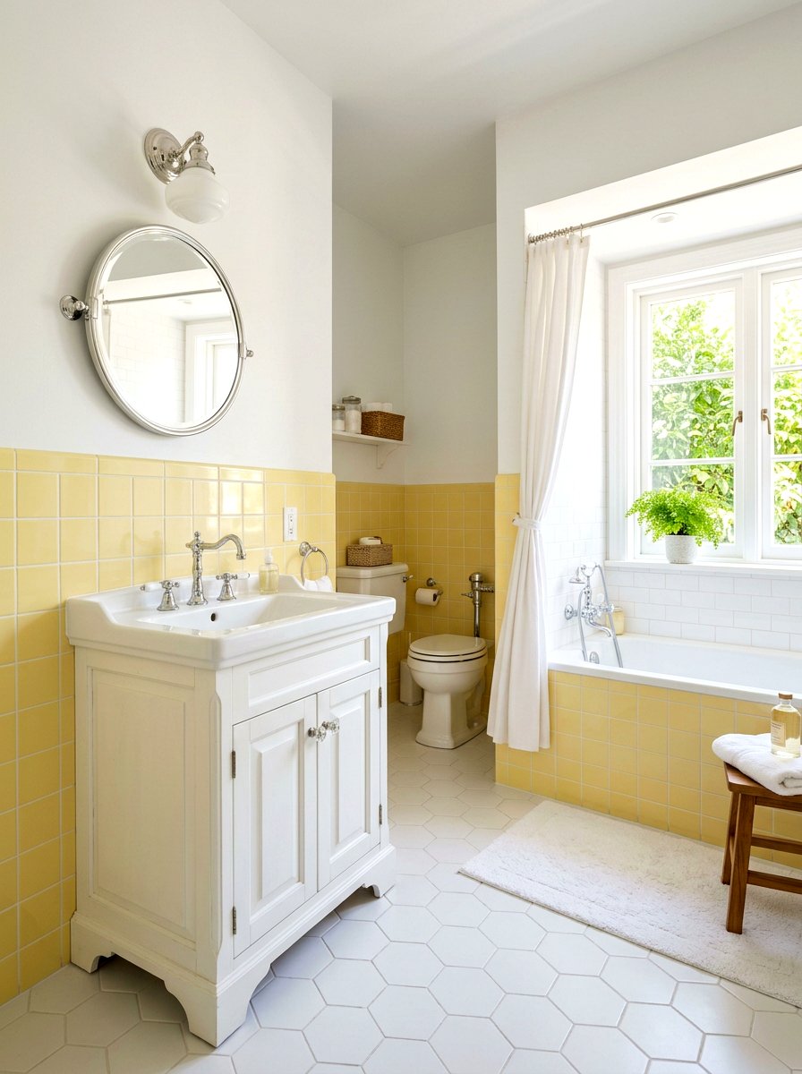Pastel Yellow Tile Bathroom - 30 half tiled bathroom ideas